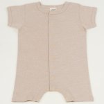 Beige organic cotton romper (short sleeve & pants) - center-snap | liloo