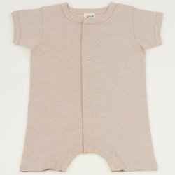 Beige organic cotton romper (short sleeve & pants) - center-snap