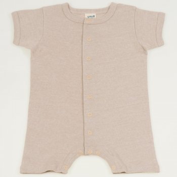 Beige organic cotton romper (short sleeve & pants) - center-snap