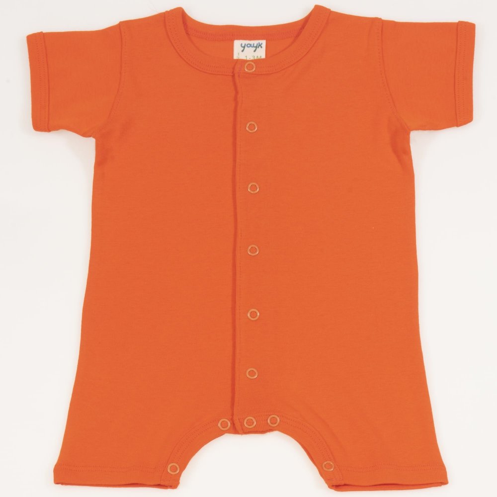 Orange organic cotton romper (short sleeve & pants) - center-snap | liloo