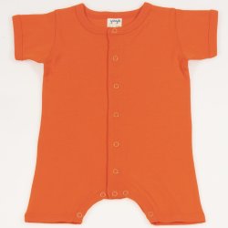 Orange organic cotton romper (short sleeve & pants) - center-snap