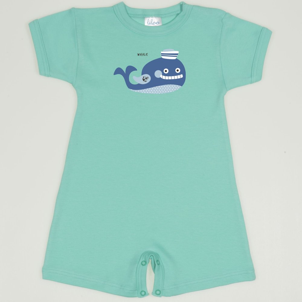 Cockatoo romper (short sleeve & pants) with whale print | liloo