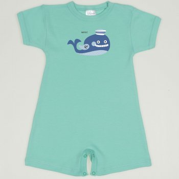 Cockatoo romper (short sleeve & pants) with whale print