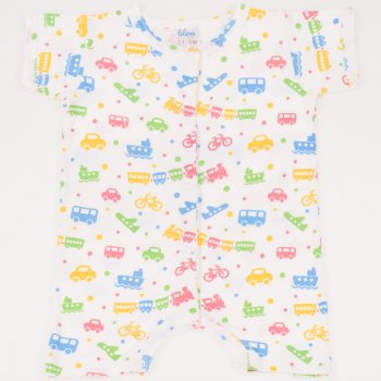 White romper (short sleeve & pants) with transport toys print - center-snap | liloo