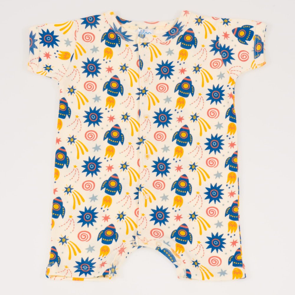 Romper (short sleeve & pants) with stars-rockets print - center-snap | liloo