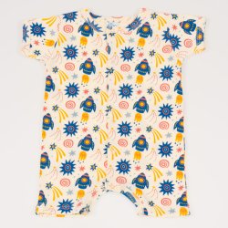 Romper (short sleeve & pants) with stars-rockets print - center-snap