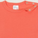 Salmon living coral romper (short sleeve & pants) with cool cat print | liloo