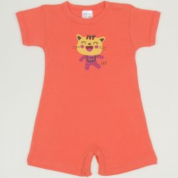 Salmon living coral romper (short sleeve & pants) with cool cat print