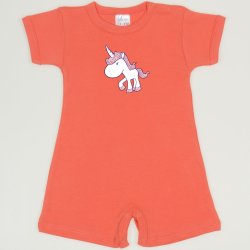 Salmon living coral romper (short sleeve & pants) with unicorn print