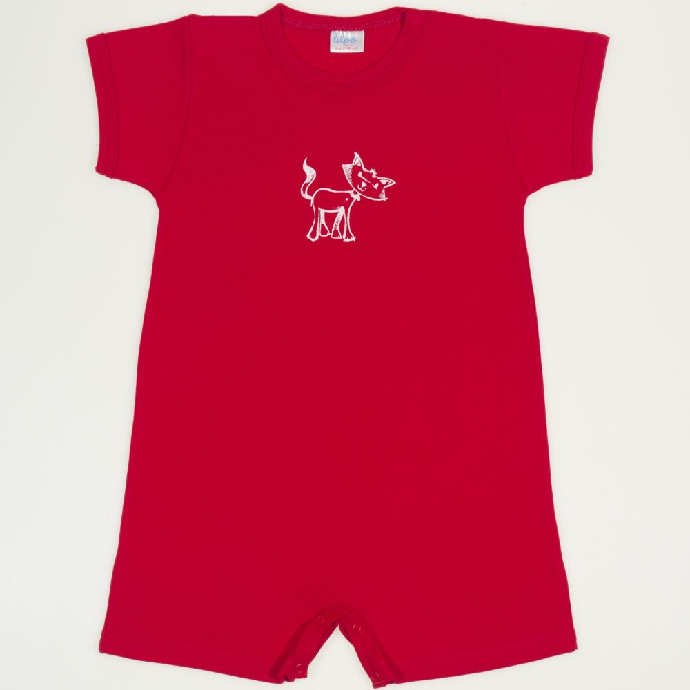 Red romper (short sleeve & pants) with cat print | liloo