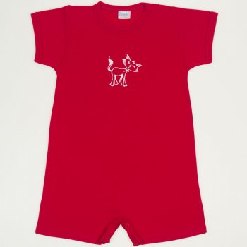 Red romper (short sleeve & pants) with cat print