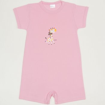 Salopetă mânecă scurtă și pantaloni scurți roz imprimeu girafă| liloo