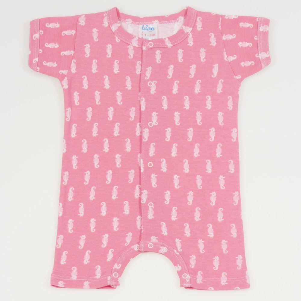 Salmone romper (short sleeve & pants) with sea horses print - center-snap | liloo