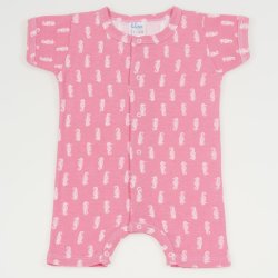 Salmone romper (short sleeve & pants) with sea horses print - center-snap
