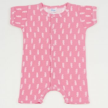 Salmone romper (short sleeve & pants) with sea horses print - center-snap | liloo