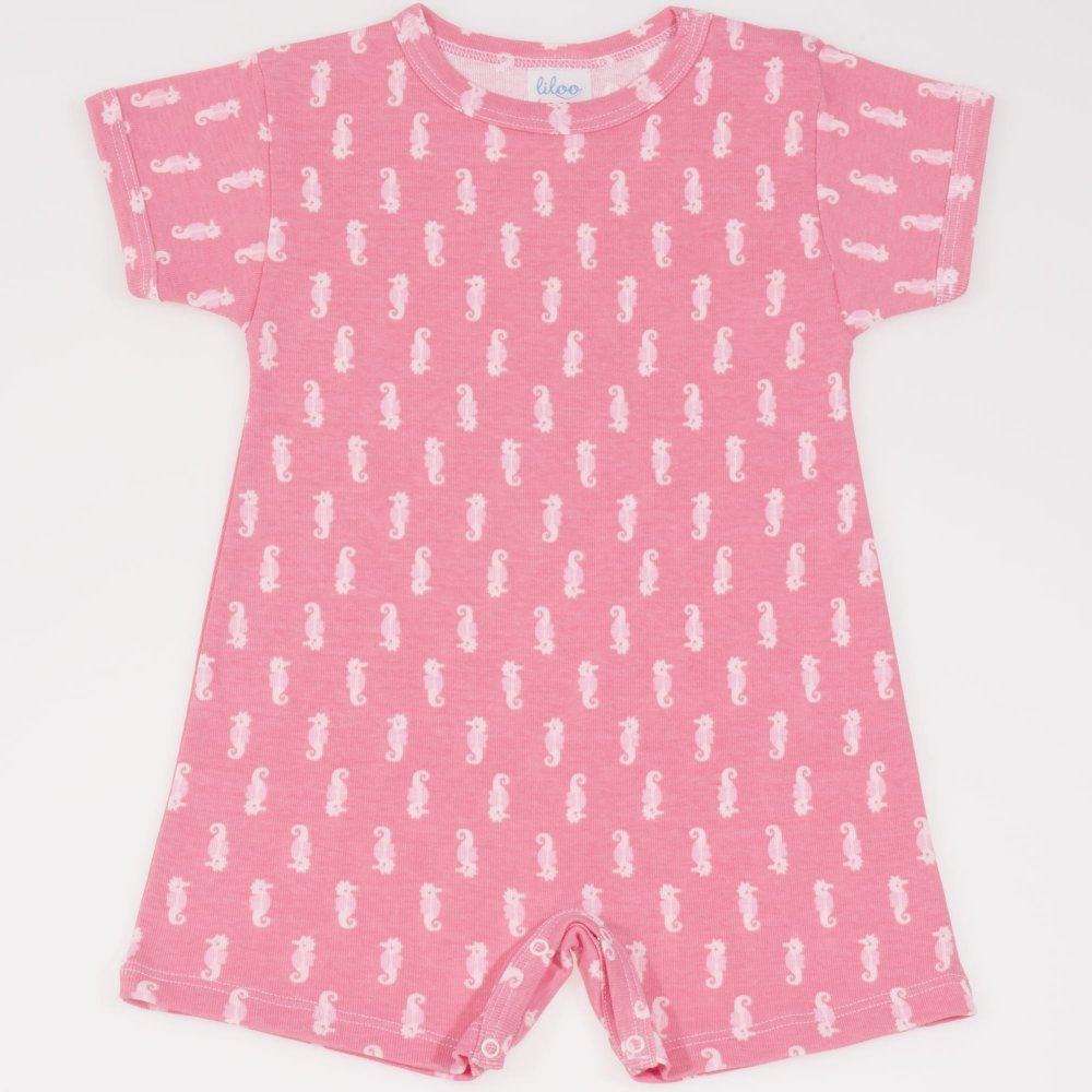 Salmone romper (short sleeve & pants) with sea horses print | liloo