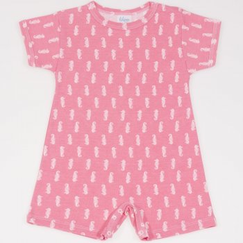 Salmone romper (short sleeve & pants) with sea horses print