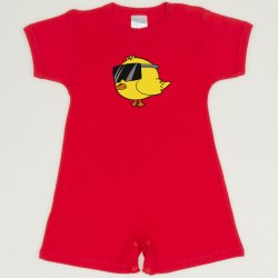 Red tomato romper (short sleeve & pants) chicken with glasses print