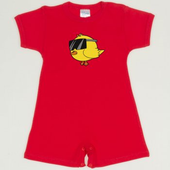 Red tomato romper (short sleeve & pants) chicken with glasses print  | liloo