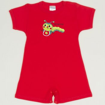 Red tomato romper (short sleeve & pants) with worm print  | liloo