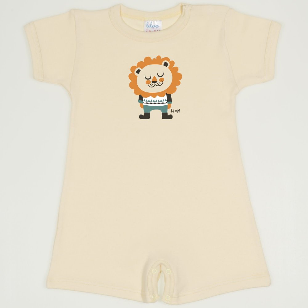 Vanilla custard romper (short sleeve & pants) with lion print | liloo