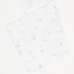 Scutec tetra (bumbac) alb cu imprimeu iepuraș verde - lavabil și refolosibil