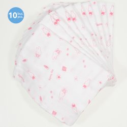 Washable reusable tetra diaper cloth - red bunny print (10 pieces pack)