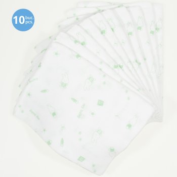 Washable reusable tetra diaper cloth - green bunny print (10 pieces pack)