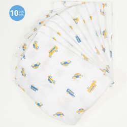 Washable reusable tetra diaper cloth - cars & busses print (10 pieces pack)