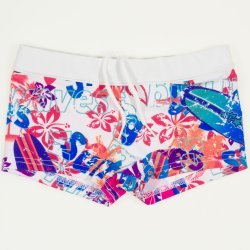 Summer allover print swim shorts with white waistband