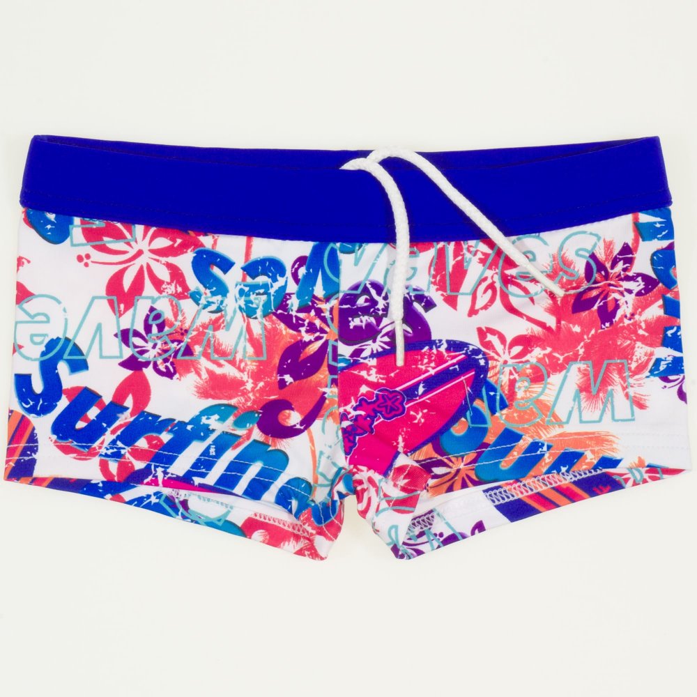 Summer allover print swim shorts with blue waistband | liloo