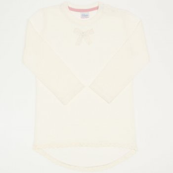 Light beige  long sleeve girl's t-shirt with bow