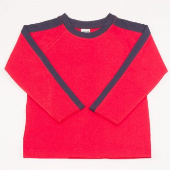 T-shirt long sleeve organic cotton red with navy blue