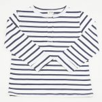 White organic cotton long sleeve t-shirt with navy blue stripes| liloo