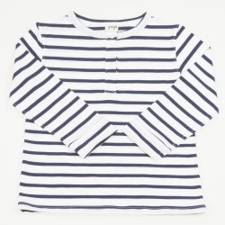 Tricou maneca lunga bumbac organic alb cu dungi bleumarin