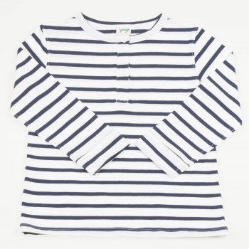 White organic cotton long sleeve t-shirt with navy blue stripes| liloo