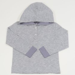 Gray long-sleeved hooded T-shirt with stripes