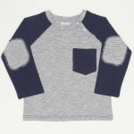 Grey long-sleeve tee with navy blue pocket| liloo