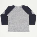 Grey long-sleeve tee with navy blue pocket| liloo