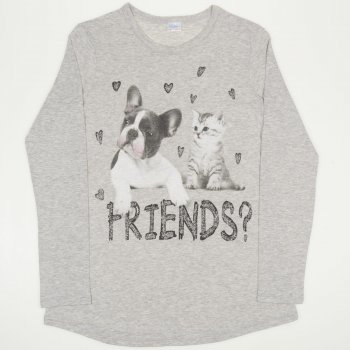 Tricou maneca lunga gri imprimeu "Friends" | liloo