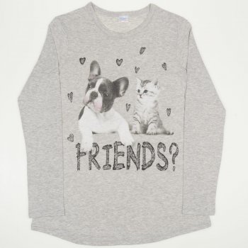 Tricou maneca lunga gri imprimeu "Friends"