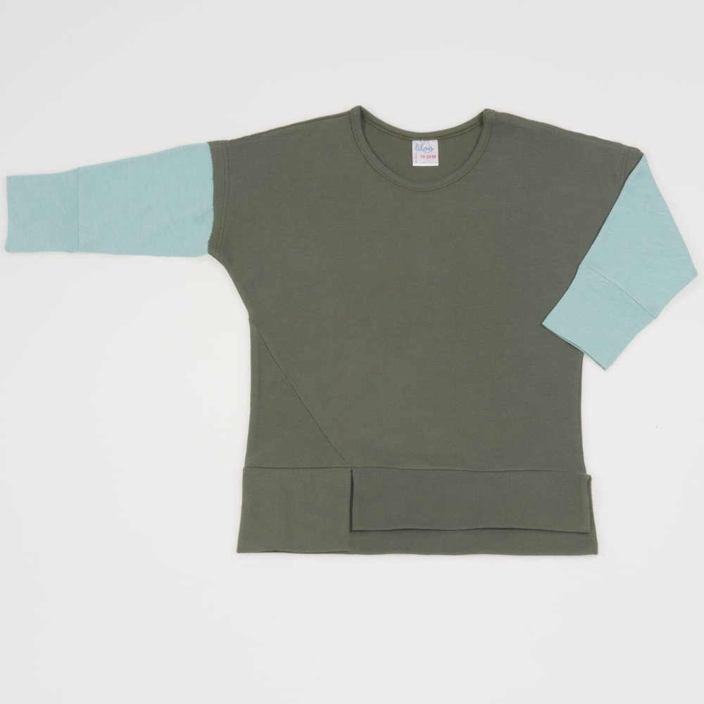 Khaki with aqua long sleeve t-shirt | liloo