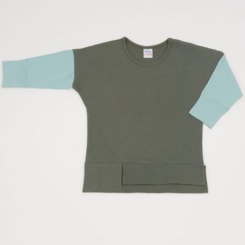 Khaki with aqua long sleeve t-shirt 