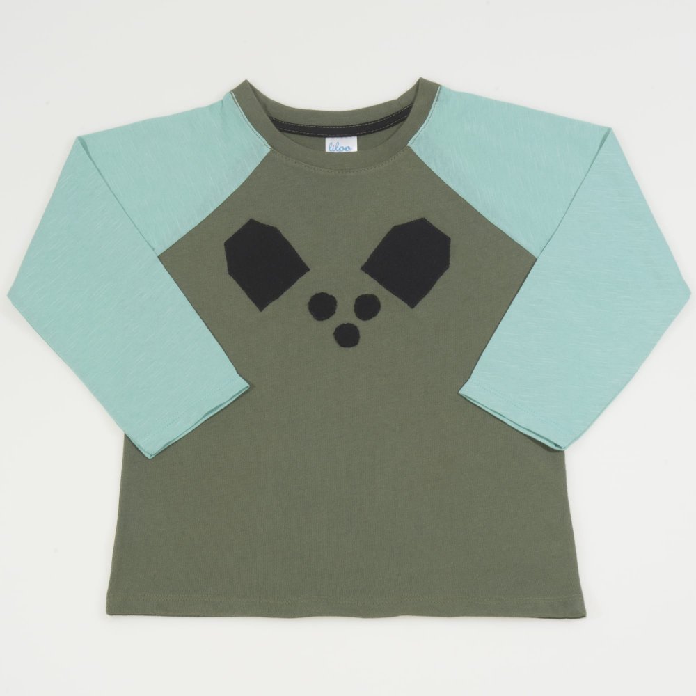 Khaki with aqua long sleeve t-shirt with dog print | liloo