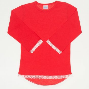 Red long sleeve t-shirt with lace | liloo