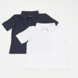 Set 2 tricouri polo copii cu maneca scurta alb si bleumarin
