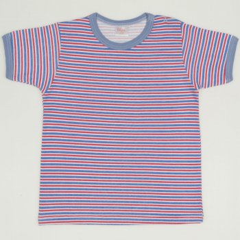 White with azure and red stripes short-sleeve tee