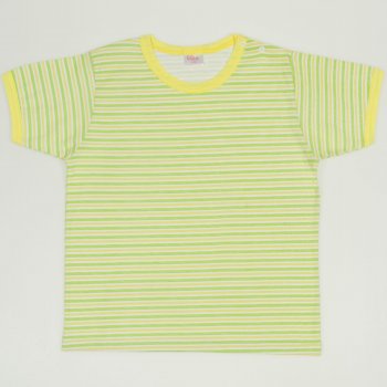 White with green and yellow stripes short-sleeve tee