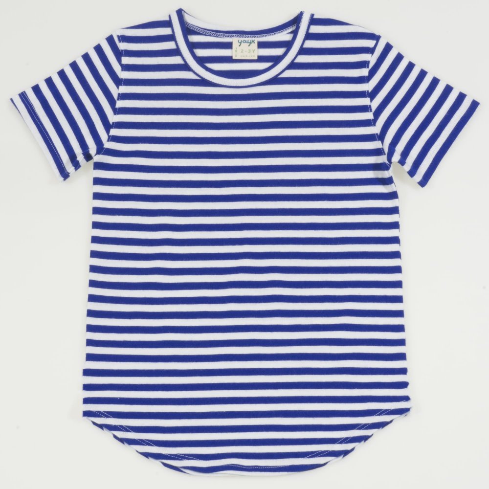 White organic cotton short-sleeve tee with blue stripes | liloo