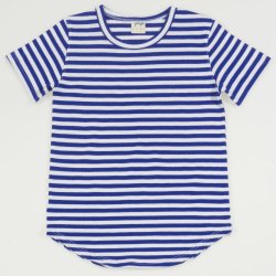 White organic cotton short-sleeve tee with blue stripes